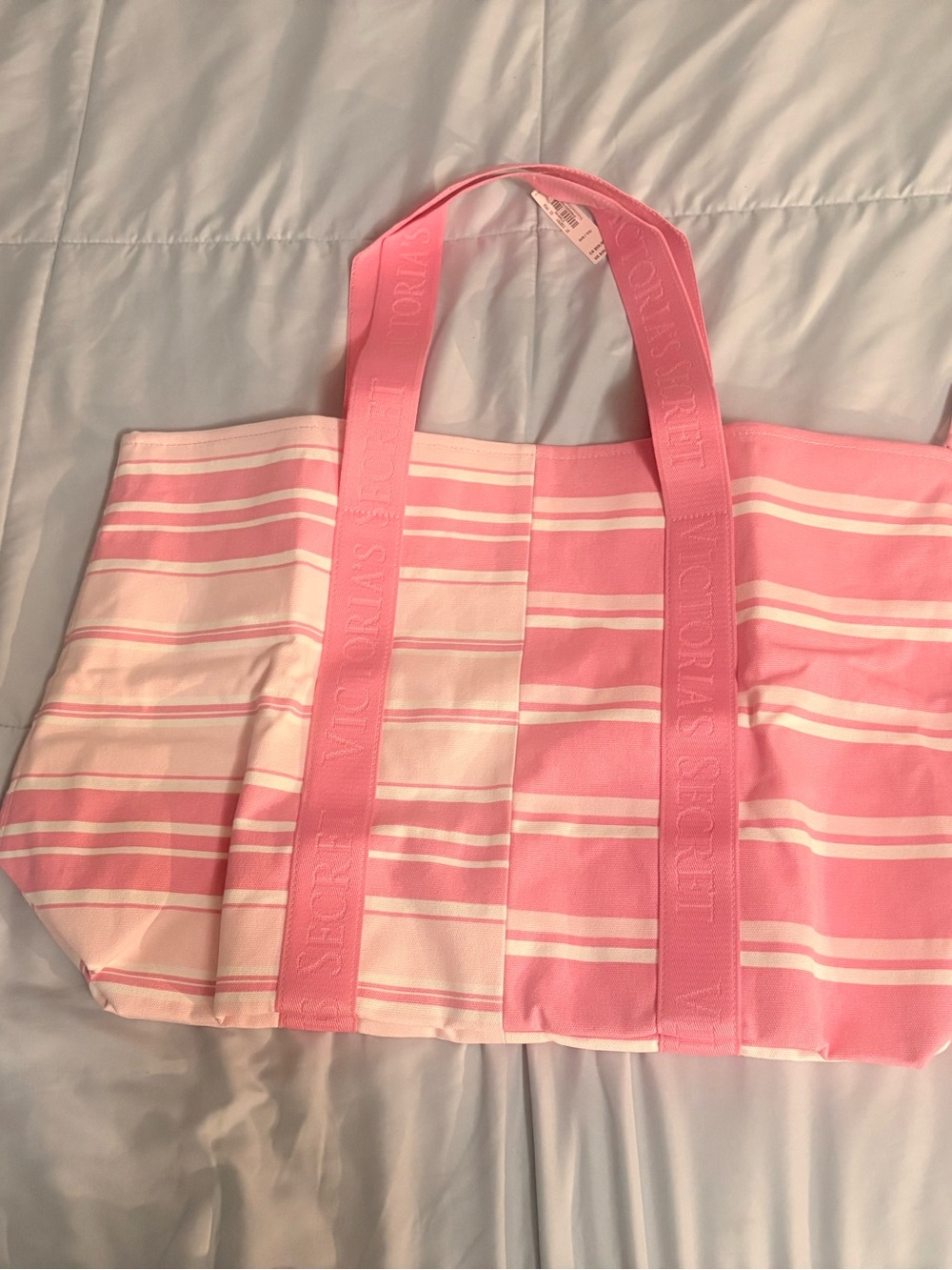 Victoria's Secret Pink and White Striped Canvas Tote